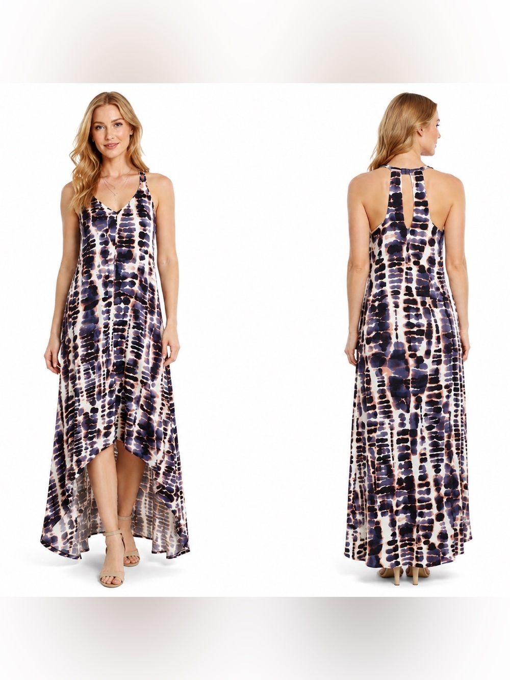 Nicole Miller boho Maxi Dress Racerback High Low Tie Dye Size S